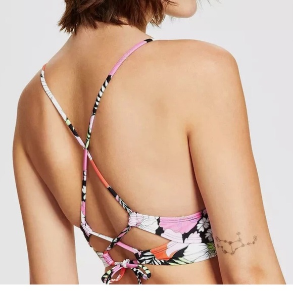 Salt + Cove Floral Bikini Top - Shirred front blk multicolor size small - Picture 5 of 7